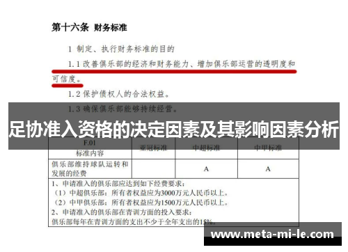 足协准入资格的决定因素及其影响因素分析